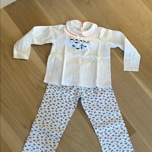 Jacadi White Pajama Set with Pink and Blue Accents
